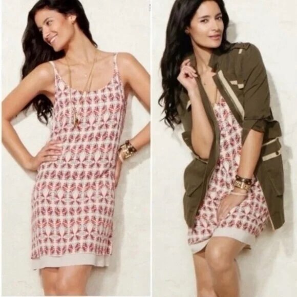 50% off! Cabi 870 dress women's M red cream Limited Edition Batik Slip Bohemian - Picture 1 of 10